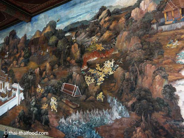Klassische thailändische Wandmalereien im Wat Phra Kaeo
