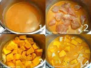 Kochschritte beim Kochen von Thai Kürbis Curry